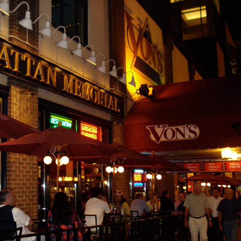 Vons marquee seen from a crowded street